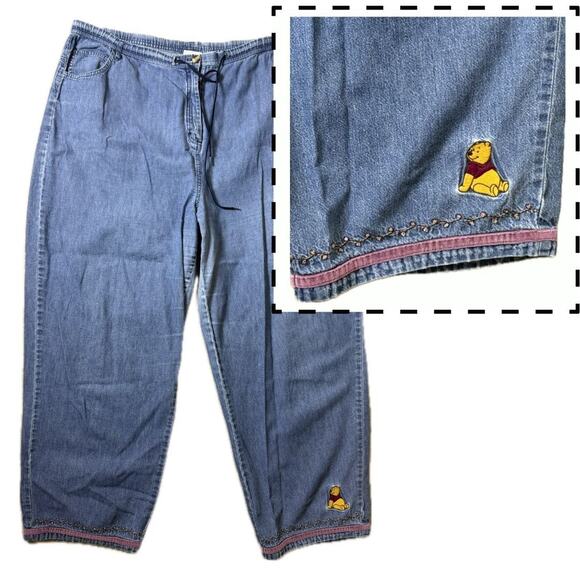 Winnie the Pooh Disney Embroidered Beaded Jeans Denim Pants Vtg Women's XXL - Picture 1 of 15